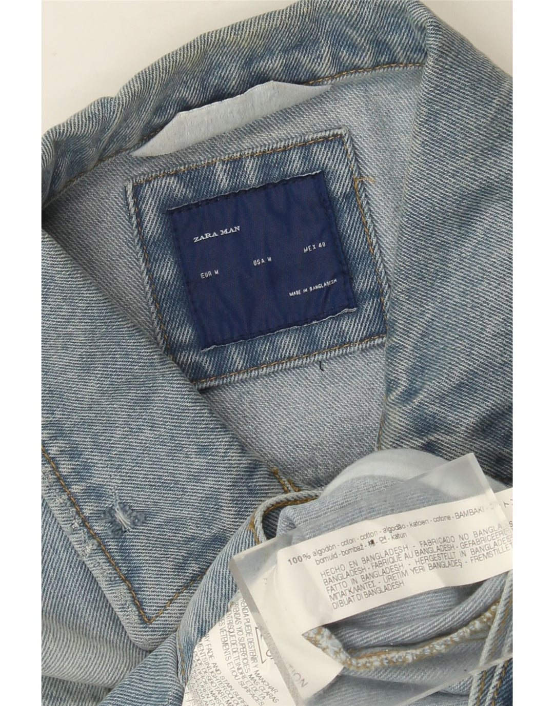 Jaqueta jeans masculina ZARA UK 38 algodão azul médio