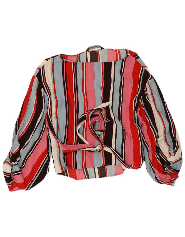 Zara blusa feminina cropped manga comprida top UK 14 médio listrado multicolorido