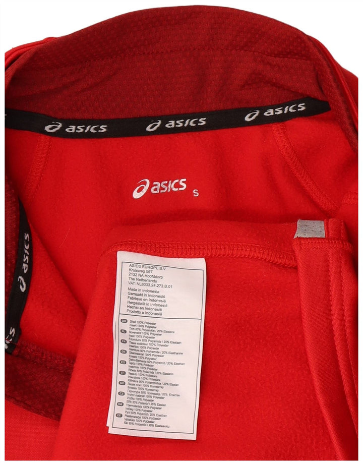 ASICS Mens Zip Neck Pullover Treino Top Pequeno Esportes Vermelhos De Poliéster