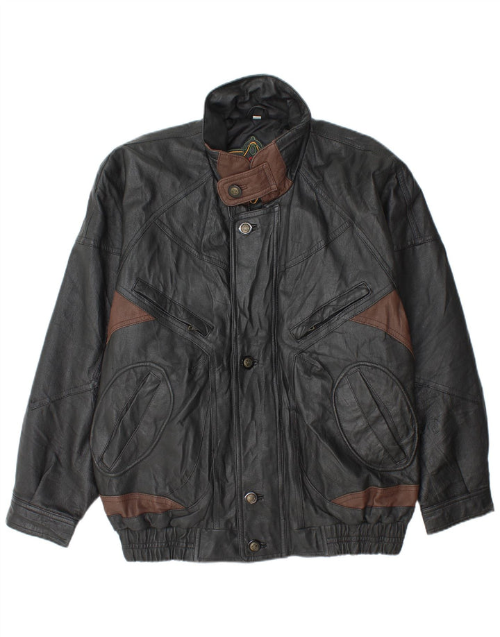 Jaqueta de couro masculina vintage IT 52 XL couro colorblock preto