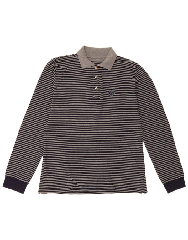 Camisa polo masculina de manga comprida Sergio Tacchini XL azul marinho listrado algodão
