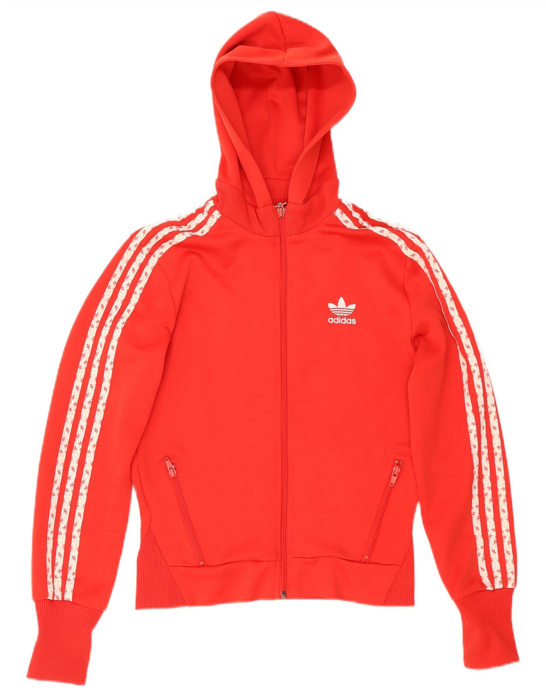 Suéter feminino Adidas com capuz e zíper gráfico EU 38 pequeno poliéster vermelho