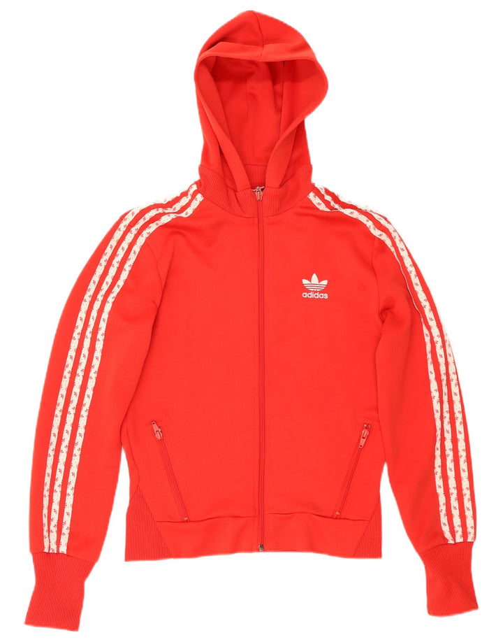 Suéter feminino Adidas com capuz e zíper gráfico EU 38 pequeno poliéster vermelho