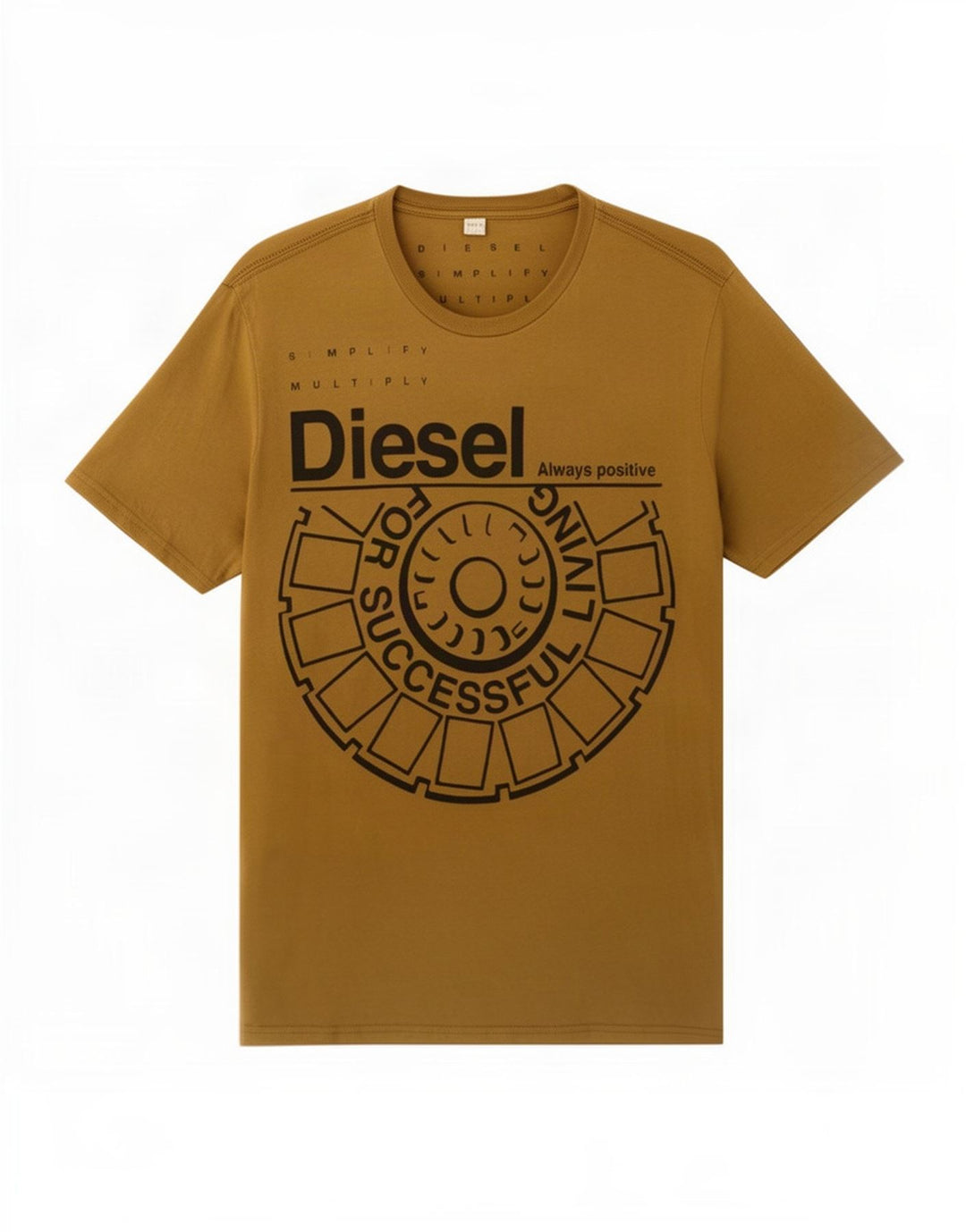 Diesel Camiseta masculina gráfica Top grande de algodão marrom