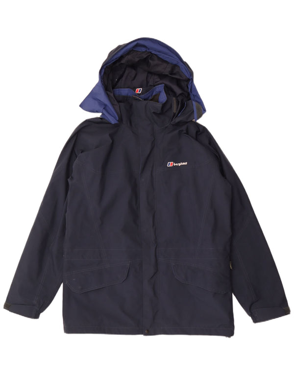 Jaqueta de chuva masculina Berghaus com capuz UK 38 poliéster azul marinho médio