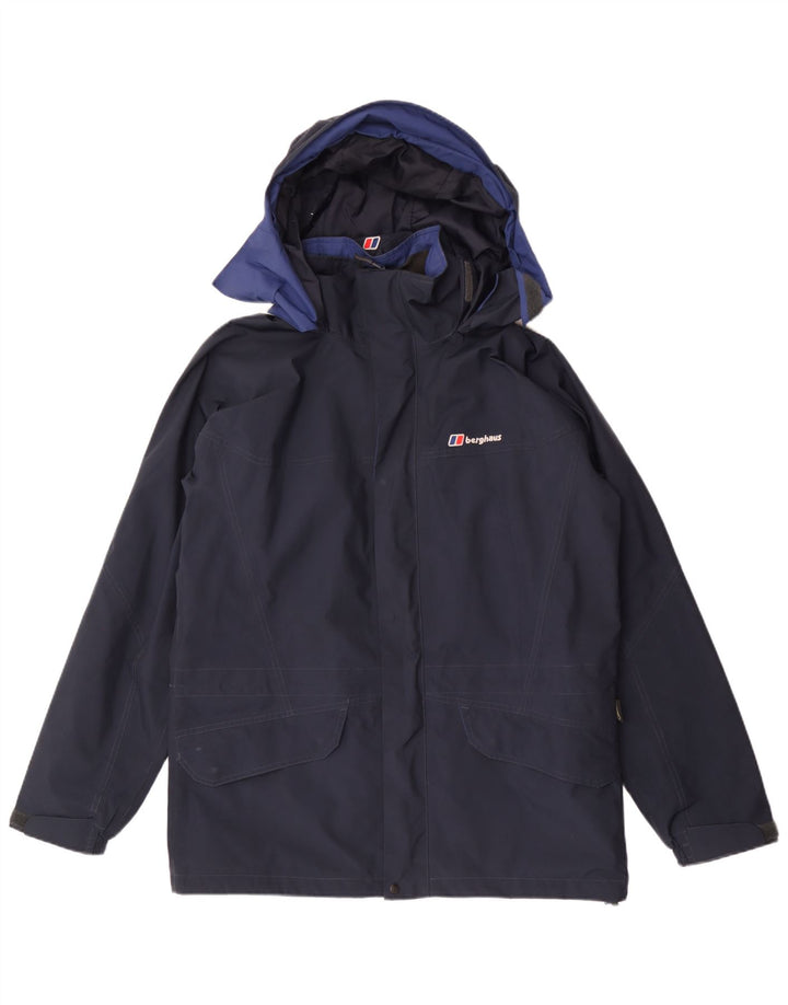 Jaqueta de chuva masculina Berghaus com capuz UK 38 poliéster azul marinho médio