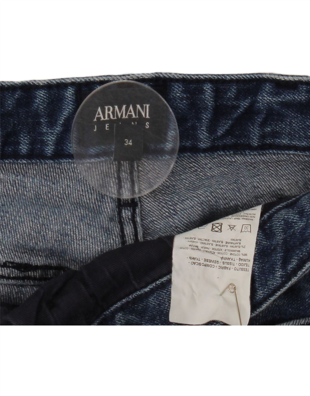 ARMANI Masculino Slim Jeans W34 L32 Azul Algodão