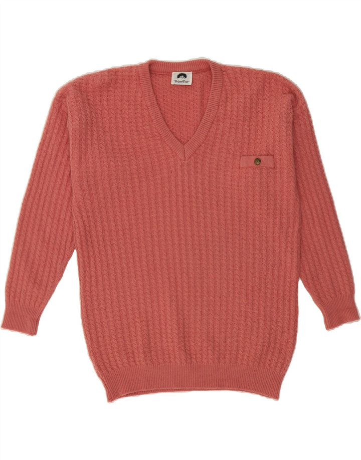 VINTAGE Womens V-Neck Jumper Sweater EU 44 XL Pink Virgin Wool Vintage Vintage and Second-Hand Vintage from Messina Hembry 