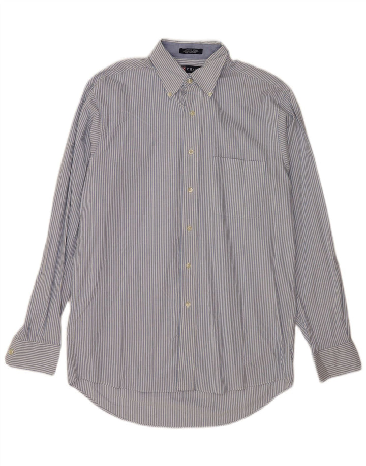 Camisa masculina Chaps Classic Fit tamanho 34/35 15-15 1/2 listrado azul médio