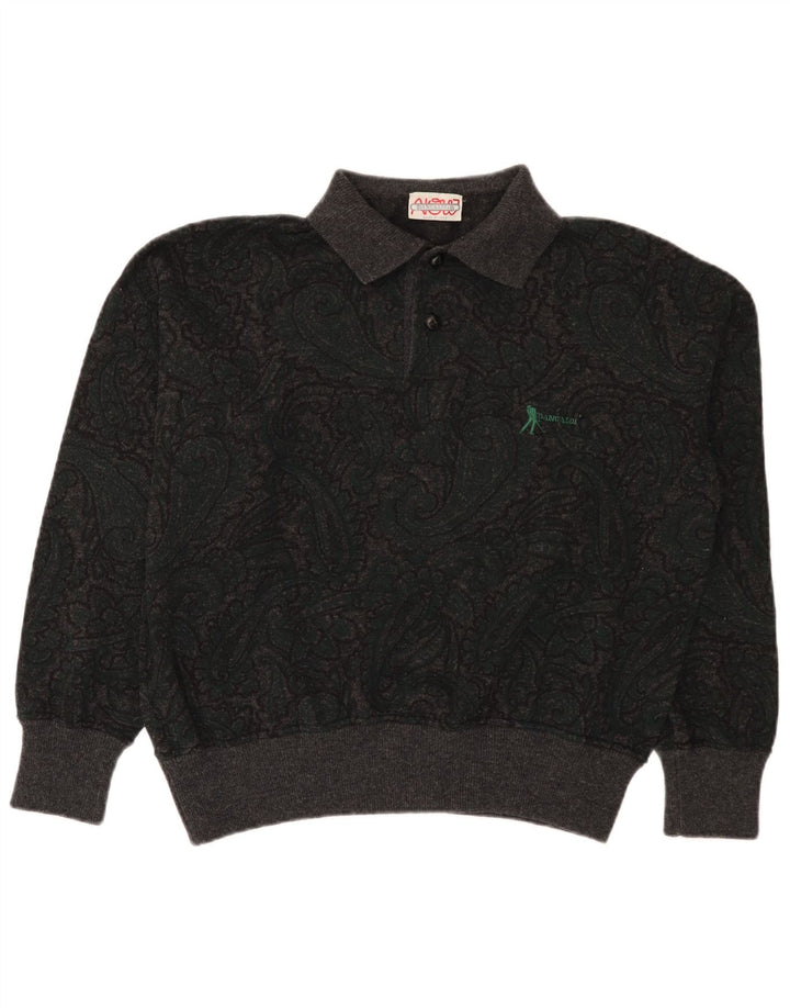 Suéter masculino Pancaldi & B com gola polo IT 48 lã paisley cinza médio