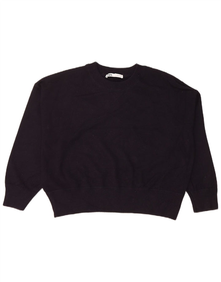 Suéter Zara feminino cropped oversized Reino Unido 16 grande azul marinho viscose