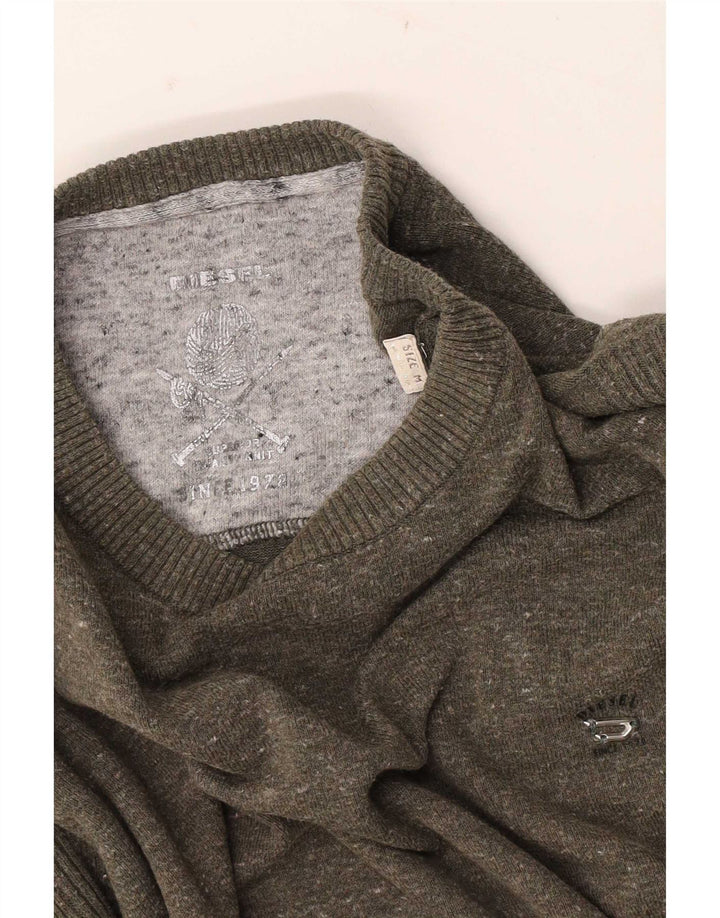 Suéter masculino Diesel com gola redonda, médio cáqui salpicado