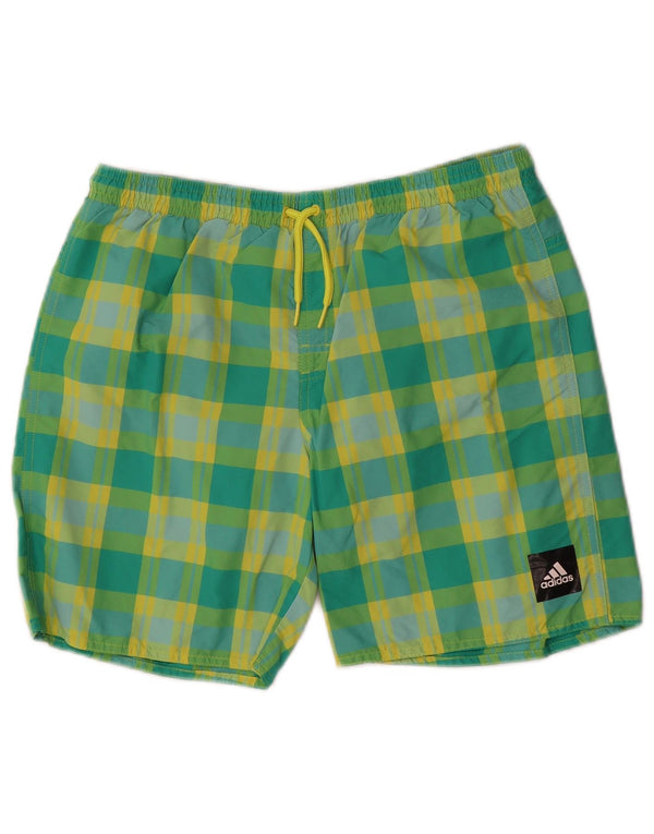 Adidas Boys Swimming Shorts 15-16 Years Green Check Nylon