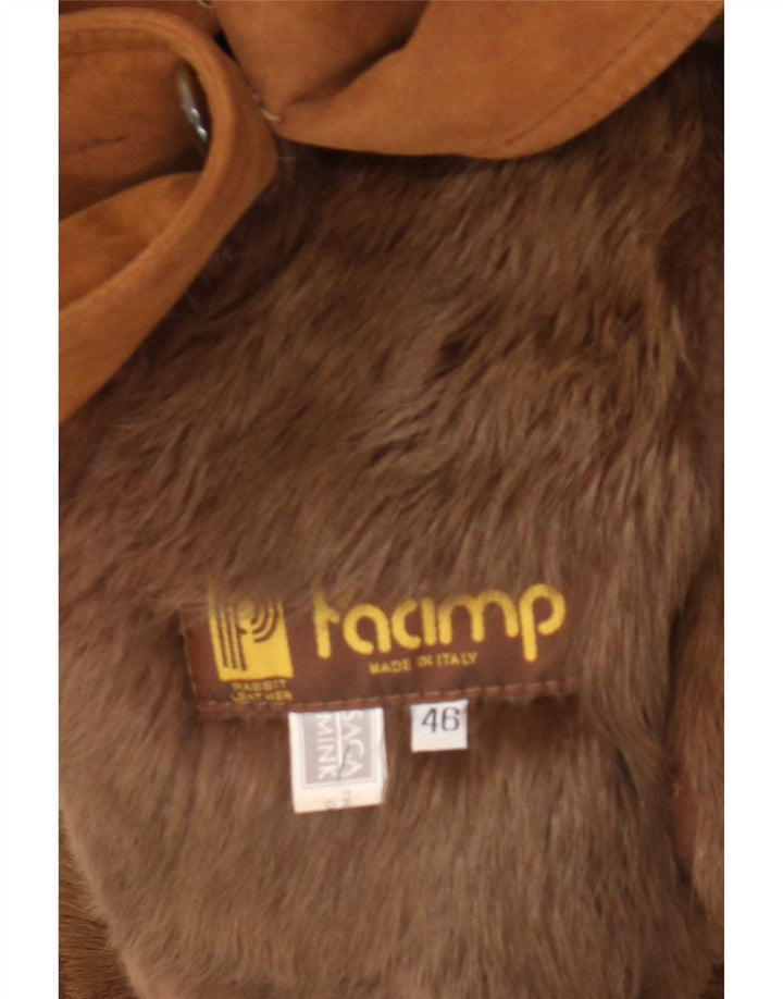 Casaco feminino vintage de shearling IT 46 grande couro marrom