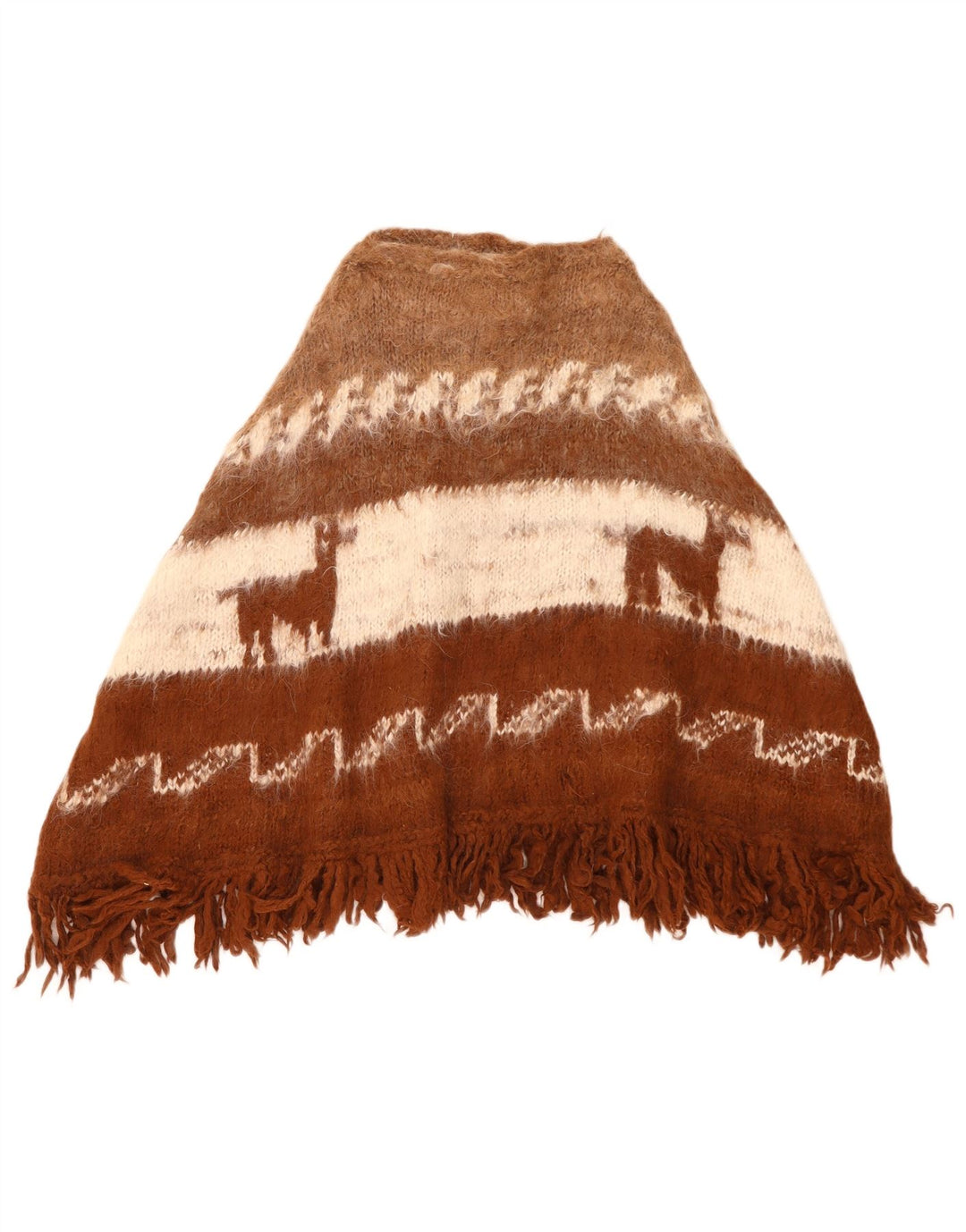 Poncho feminino vintage tamanho único marrom colorblock asteca