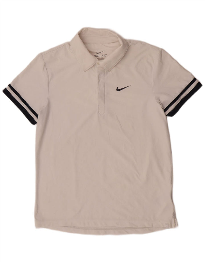 Camisa polo masculina Nike Dri Fit UK 38/40 médio branco colorblock poliéster