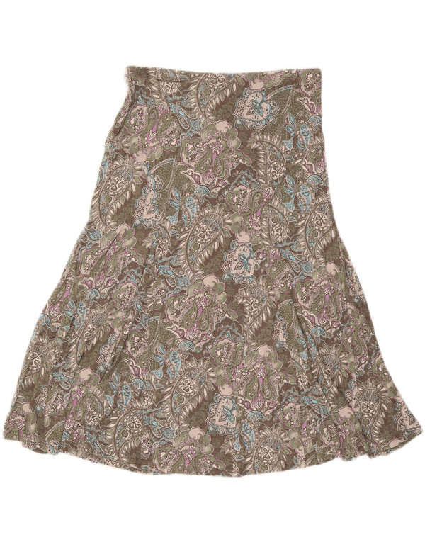 Saia feminina Marks & Spencer A-Line Reino Unido 14 grande W32 cinza paisley viscose