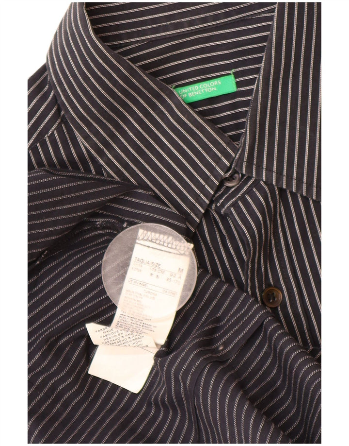 Camisa masculina BENETTON de algodão listrado preto médio