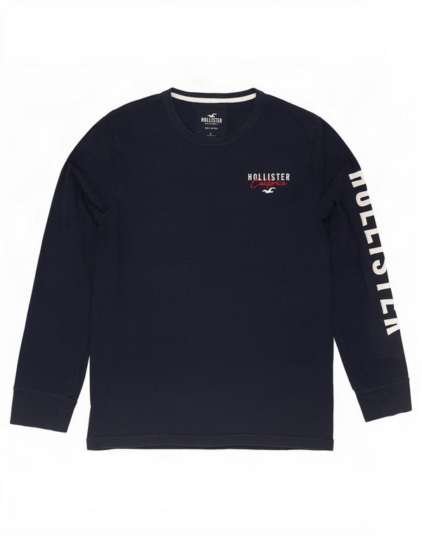 Top gráfico masculino Hollister de manga comprida grande algodão azul marinho