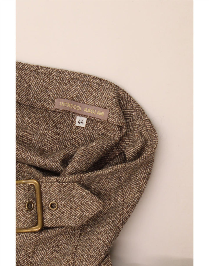 Saia feminina vintage plissada IT 44 médio W30 espinha de peixe marrom