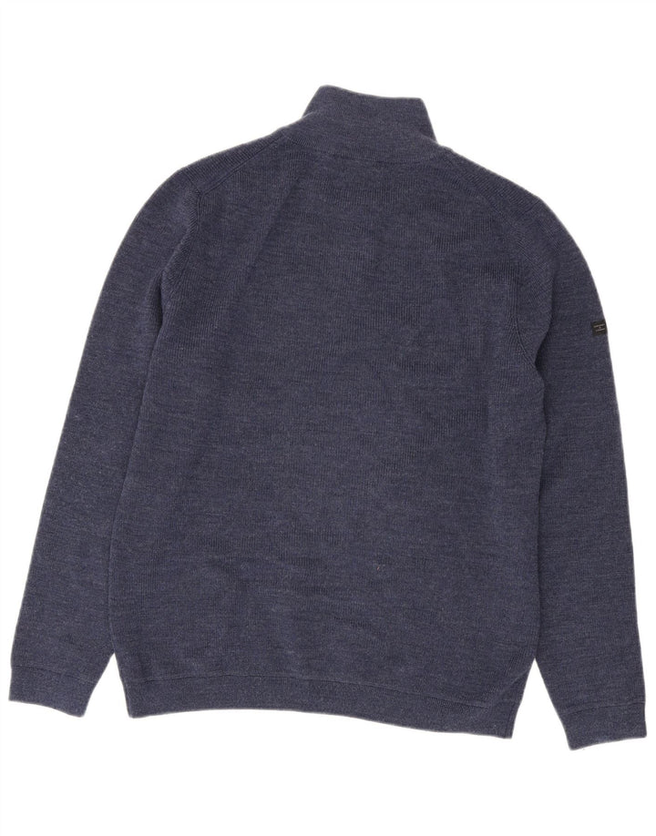 Suéter masculino Superdry com zíper e gola grande, lã Merino azul marinho