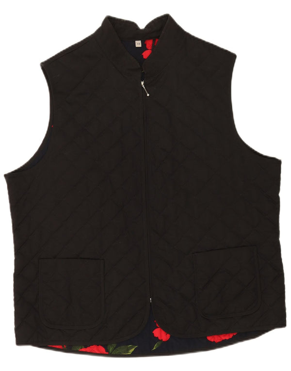 Gilet acolchoado feminino vintage UK 20 2XL poliéster preto