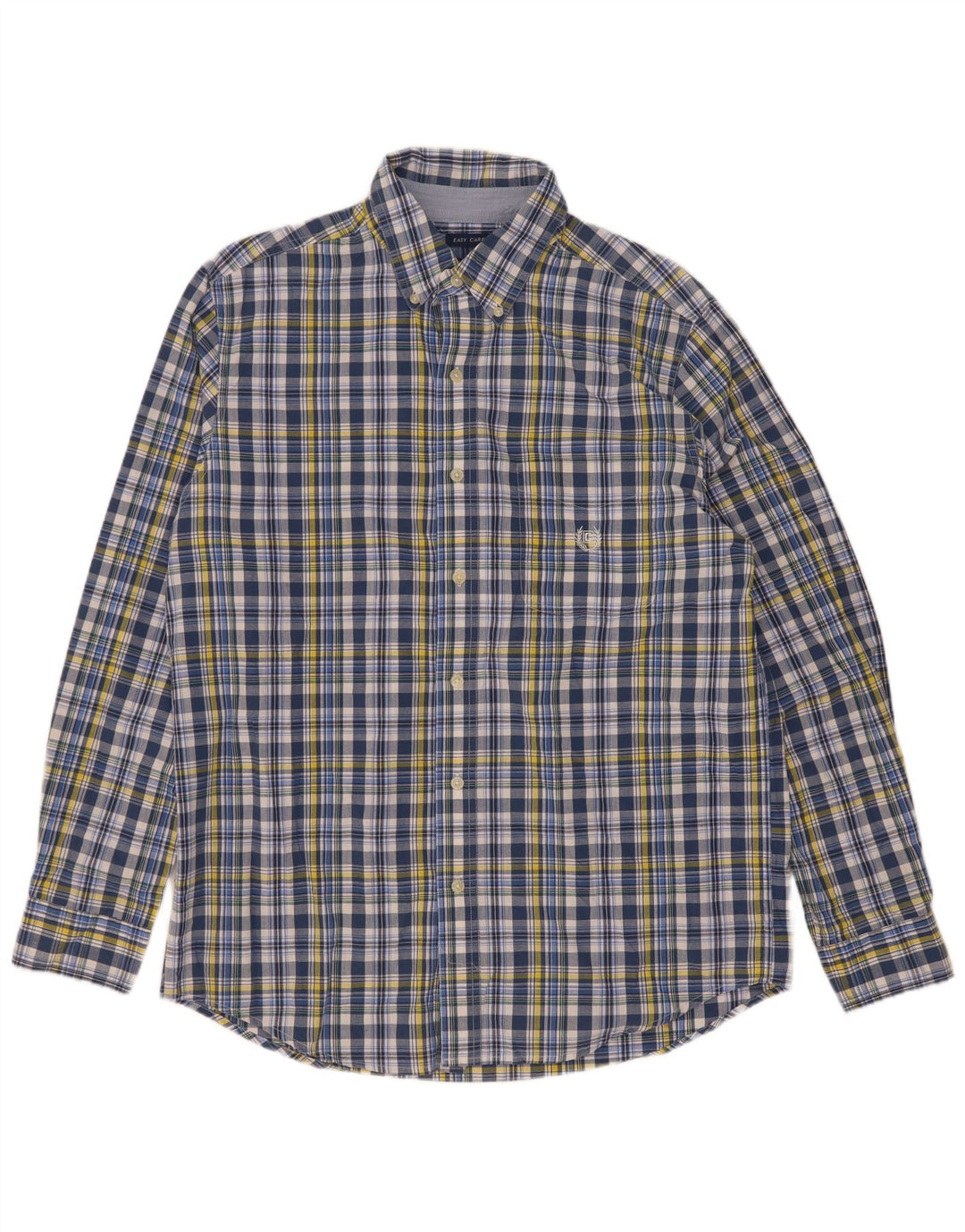 Camisa masculina Chaps Easy Care de algodão xadrez azul médio
