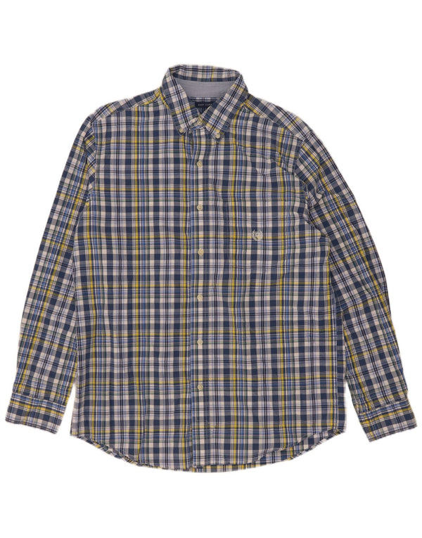Camisa masculina Chaps Easy Care de algodão xadrez azul médio