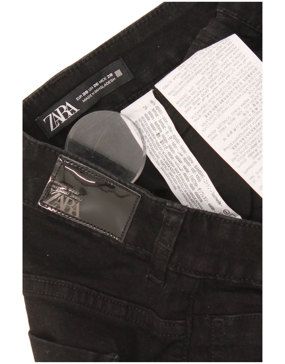Zara Jeans feminino queimado EU 38 pequeno W28 L31 algodão preto