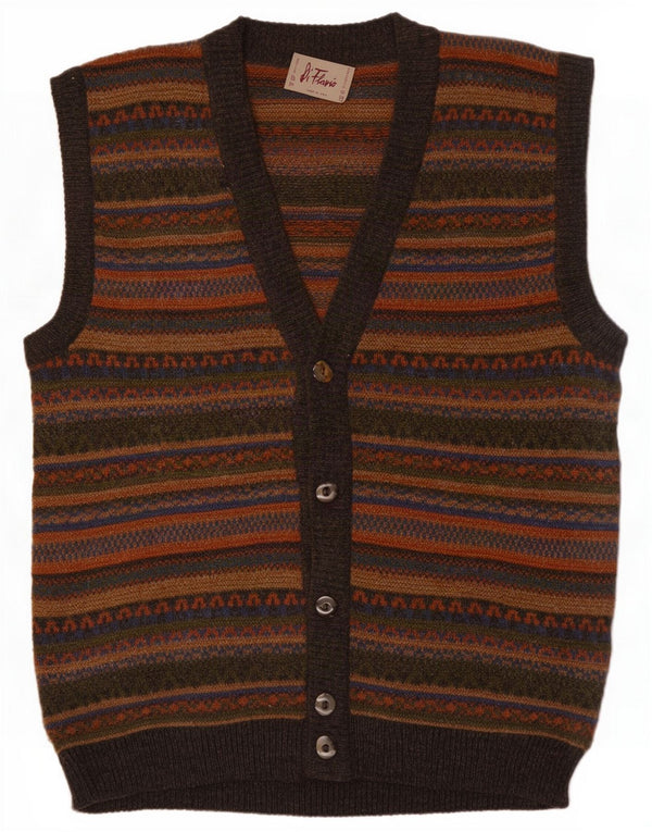 Suéter cardigã masculino sem mangas vintage grande lã geométrica multicolorida