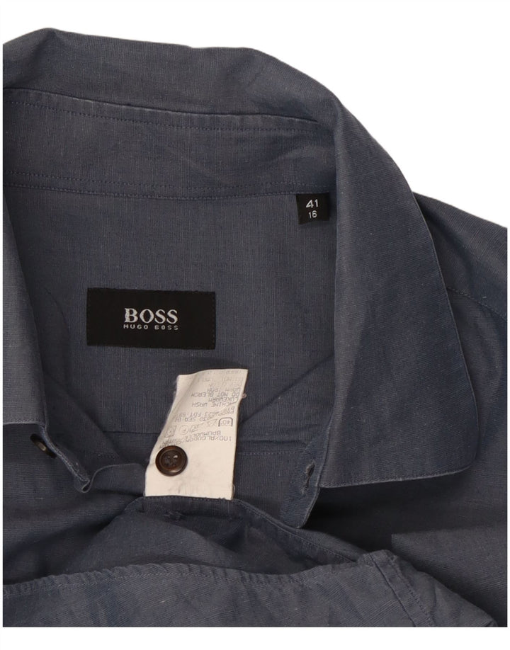 Camisa masculina Hugo Boss tamanho 16 41 grande algodão azul marinho