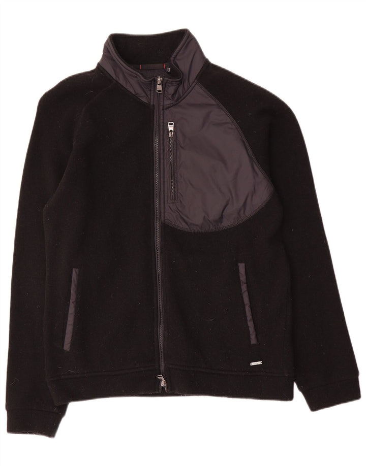 Woolrich Suéter masculino cardigã pequeno de lã colorblock preto