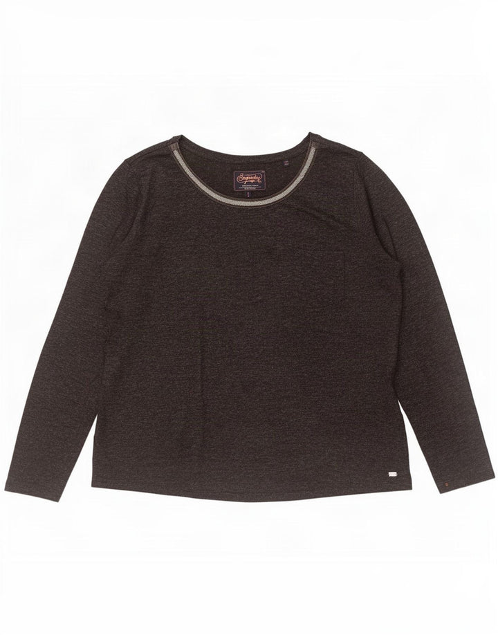 Top feminino Superdry manga comprida UK 18 XL poliéster manchado cinza
