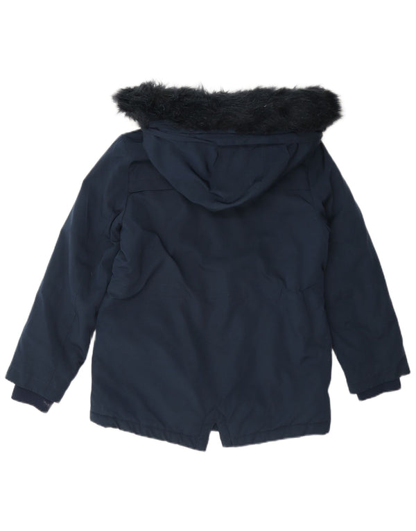 Jaqueta Marks & Spencer para meninas com capuz Sherpa Parka 8-9 anos azul marinho