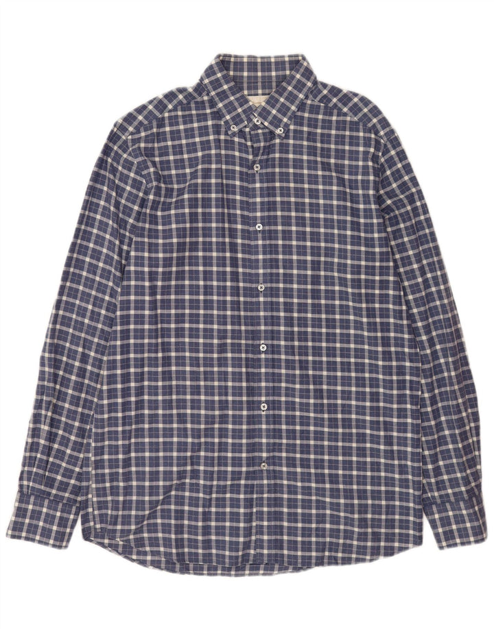 Camisa masculina de flanela Massimo Dutti média xadrez azul marinho