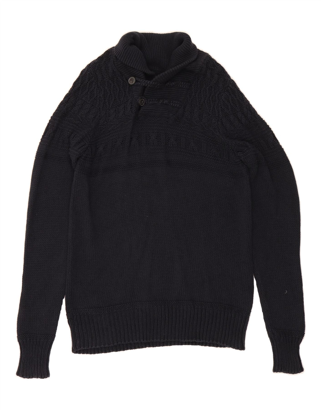 ALL SAINTS Mens Shawl Neck Jumper Sweater Medium Navy Blue Wool Vintage All Saints and Second-Hand All Saints from Messina Hembry 