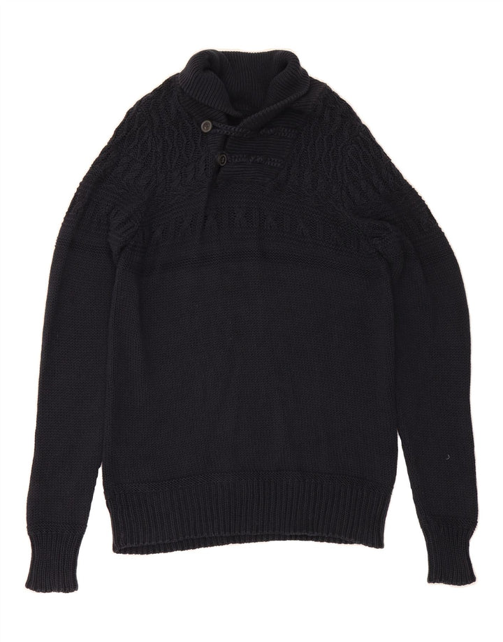 ALL SAINTS Mens Shawl Neck Jumper Sweater Medium Navy Blue Wool Vintage All Saints and Second-Hand All Saints from Messina Hembry 