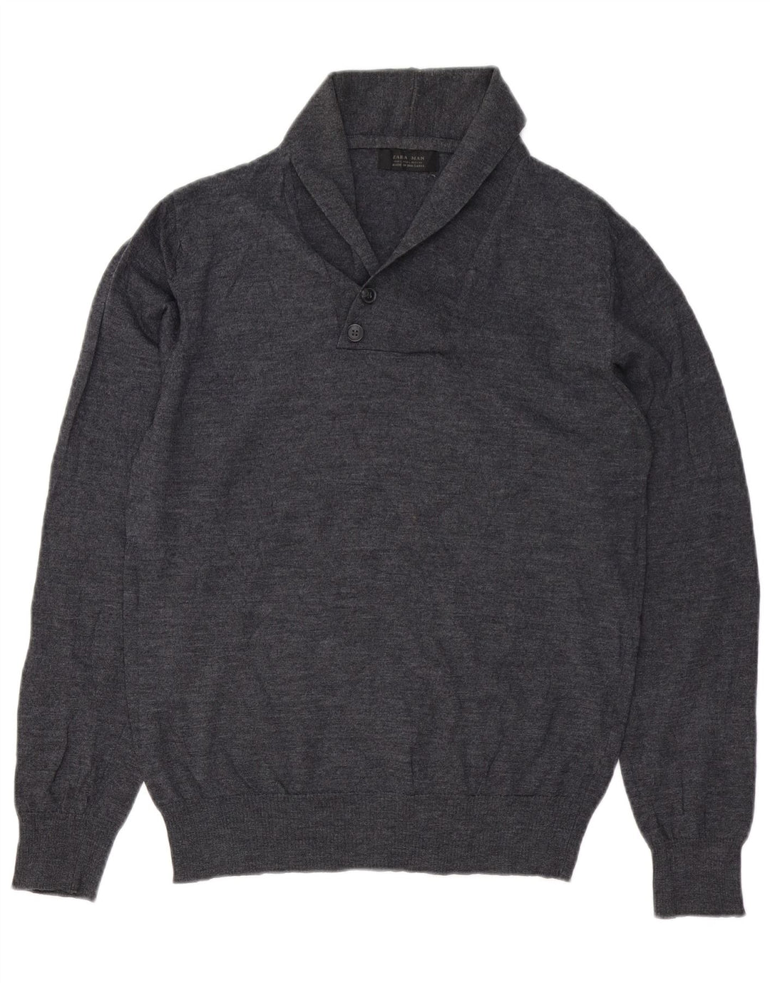 Zara Suéter masculino com gola xale grande lã cinza