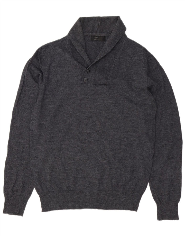 Zara Suéter masculino com gola xale grande lã cinza