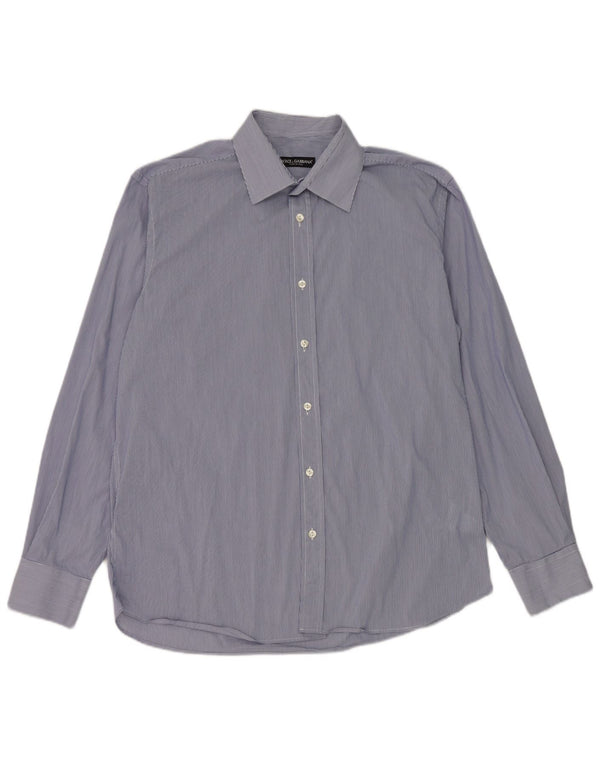 Camisa masculina Dolce & Gabbana tamanho 42 16 1/2 grande algodão listrado azul
