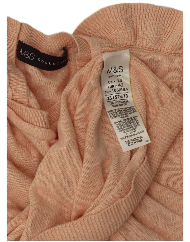 Suéter cardigã feminino com babados da Marks & Spencer Reino Unido 14 rosa médio