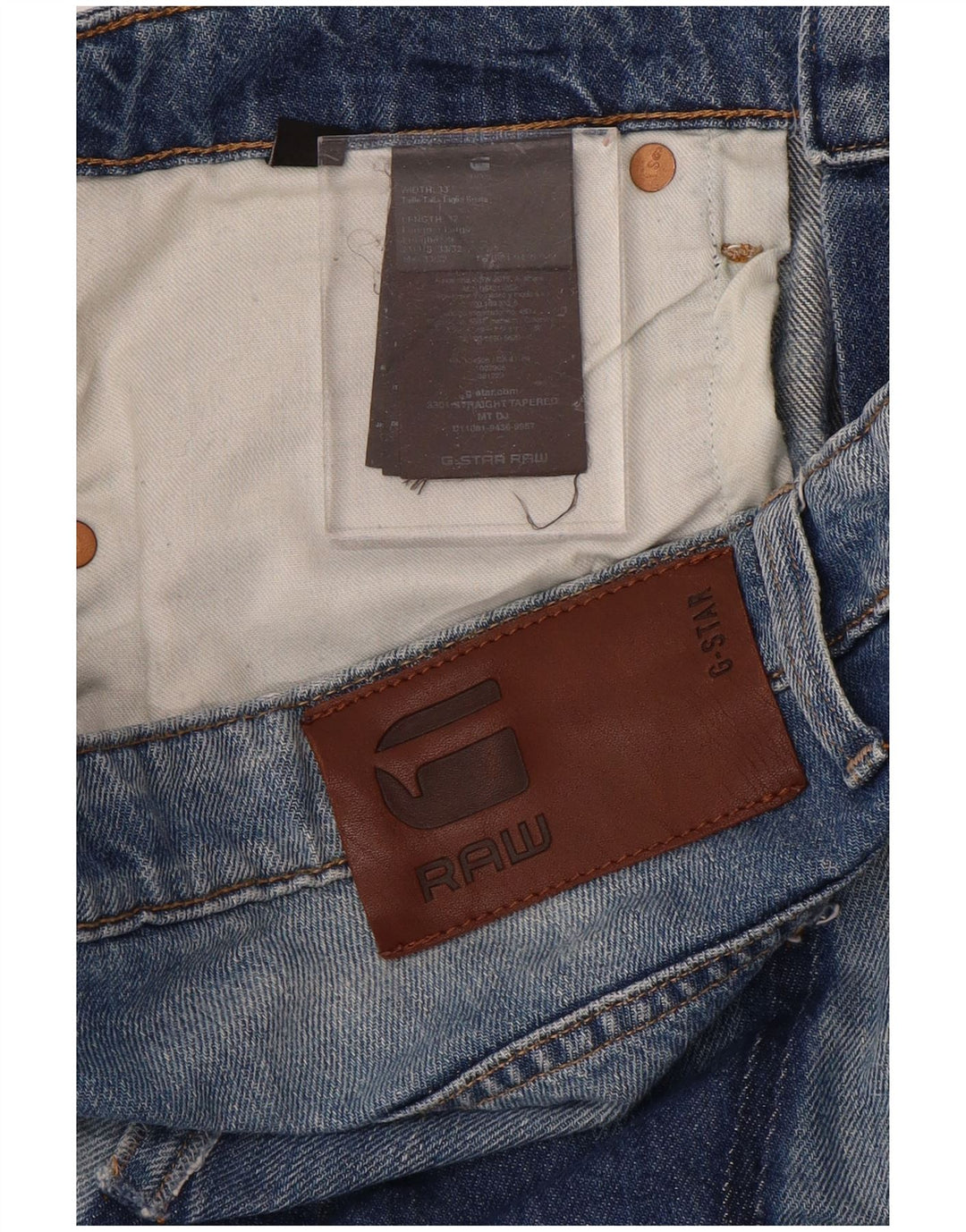 Calça jeans reta masculina G-STAR desgastada W33 L32 azul patchwork algodão