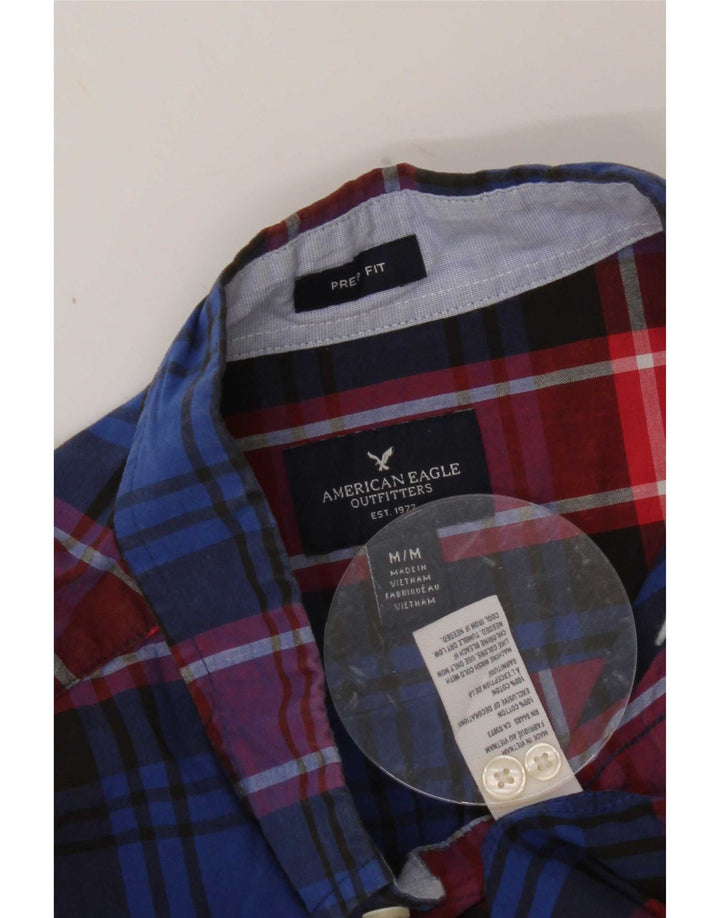 Camisa masculina American Eagle de algodão xadrez azul médio