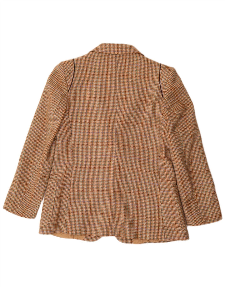 Jaqueta blazer feminina vintage com 2 botões IT 46 grande lã xadrez marrom