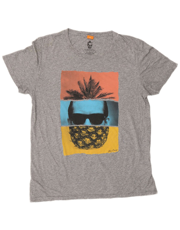 Camiseta gráfica masculina HUGO BOSS Top 2XL cinza manchado