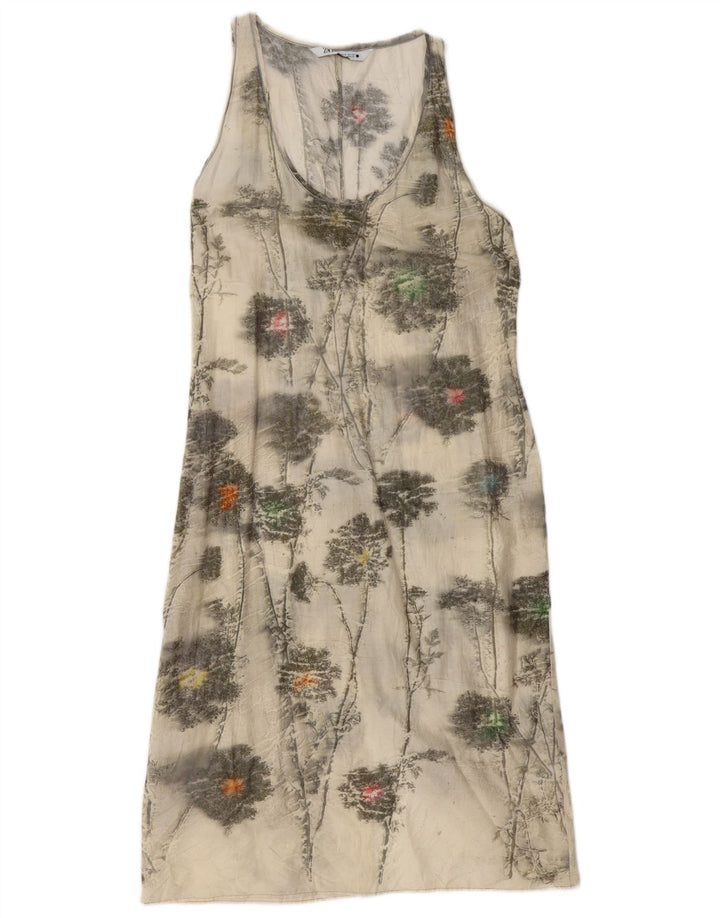 Vestido básico feminino sem mangas Zara UK 12 médio off white algodão floral