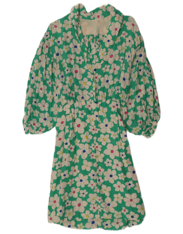 Vestido feminino vintage manga 3/4 linha A UK 4 XS verde floral
