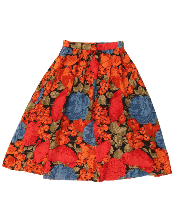 Saia feminina vintage cintura alta plissada linha A W24 XS floral multicolorido
