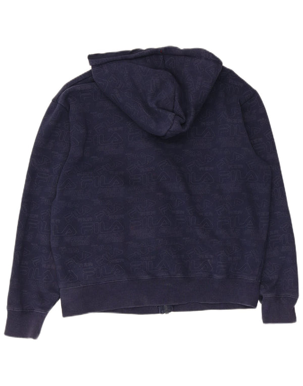 Suéter feminino Fila com capuz e zíper gráfico UK 14 algodão azul marinho médio