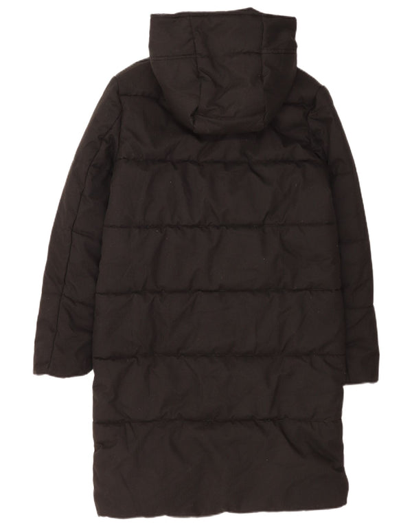 Casaco acolchoado com capuz feminino UK 8 pequeno poliéster preto pequeno da roupa da tripulação
